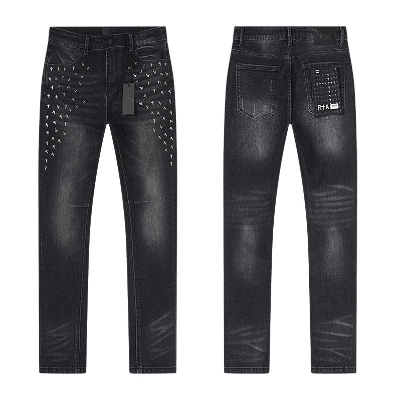 RTA Black Cross-Stud Washed Denim Jeans — hero