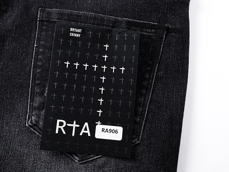 RTA Black Cross-Stud Washed Denim Jeans — detail