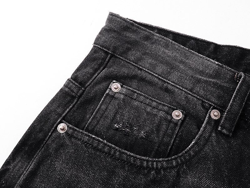 Purple Brand Black Distressed Ripped-Knee Jeans — detail