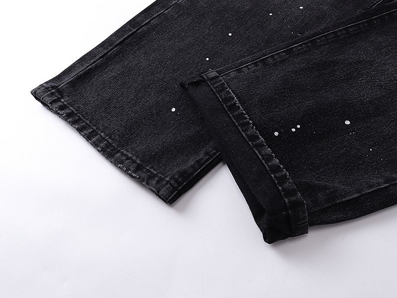 Purple Brand Black Paint-Splatter Distressed Jeans — detail
