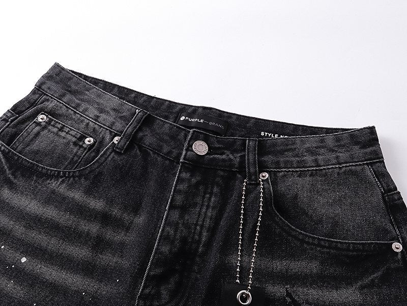 Purple Brand Black Paint-Splatter Distressed Jeans — detail
