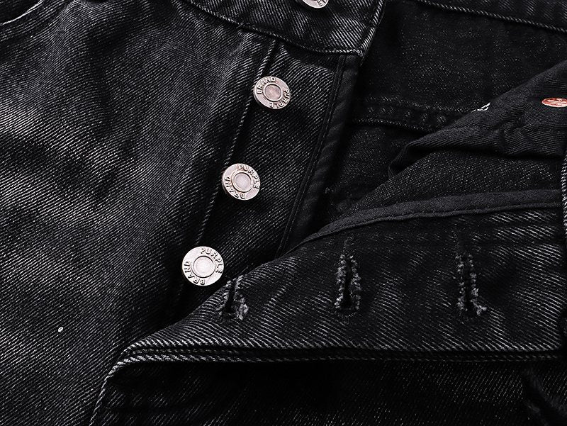 Purple Brand Black Paint-Splatter Distressed Jeans — detail