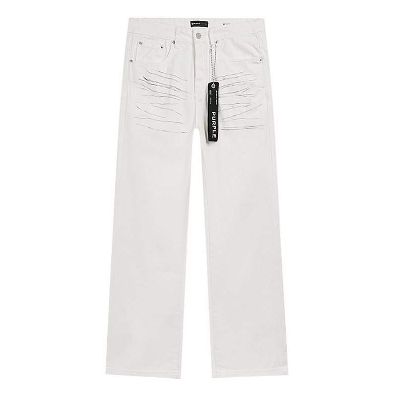 Purple Brand White Distressed Straight-Leg Button-Fly Jeans — hero