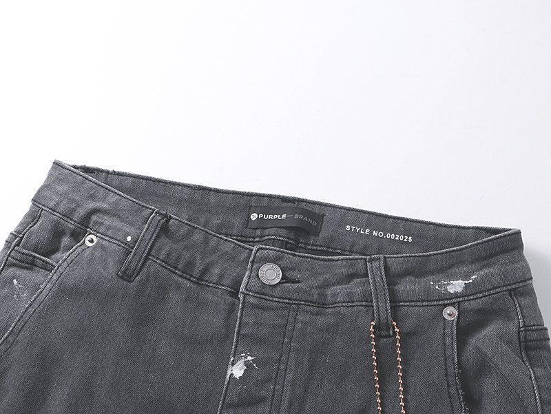 Purple Brand Charcoal Gray Paint-Splatter Cargo Jeans — detail