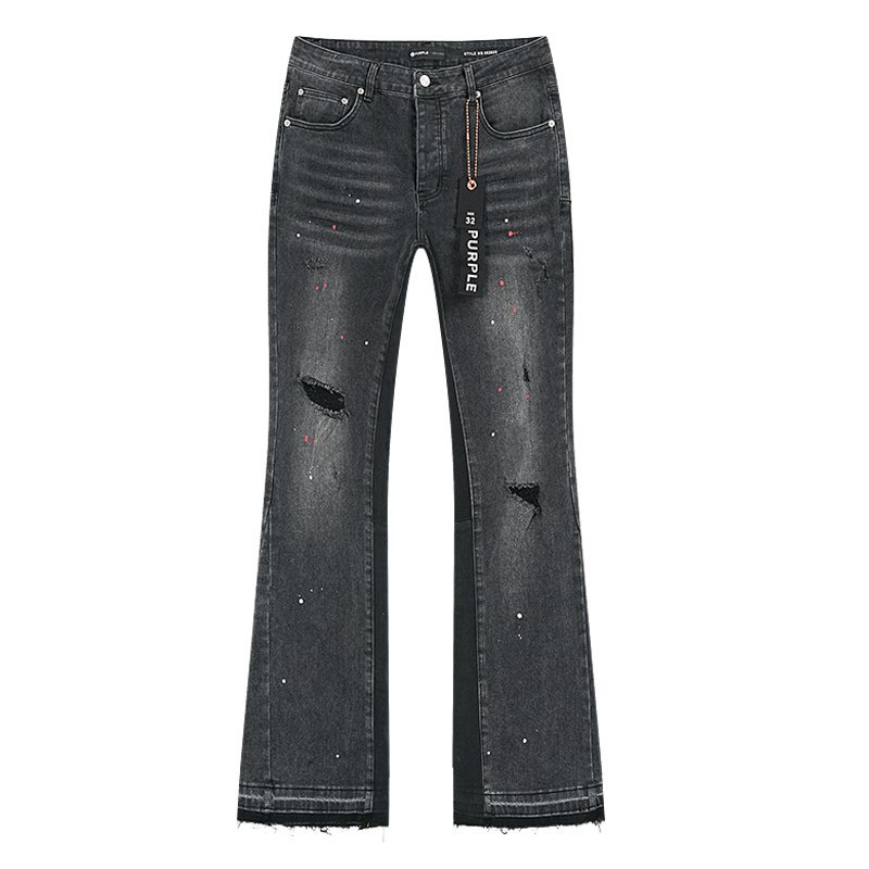 Purple Brand Washed Black Paint-Splatter Flared Jeans — hero