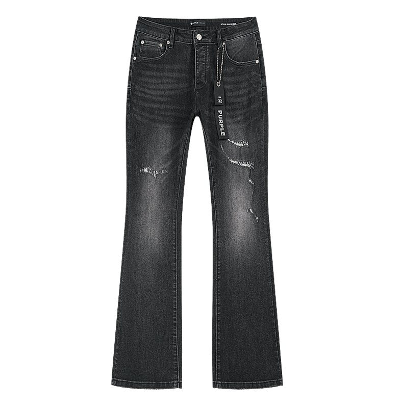 Purple Brand Washed Black Distressed Flare Jeans — hero