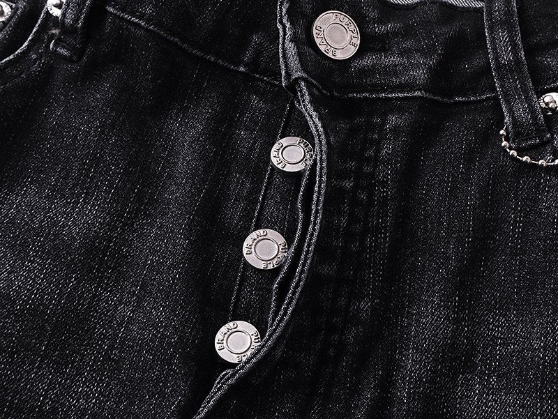 Purple Brand Washed Black Distressed Flare Jeans — detail