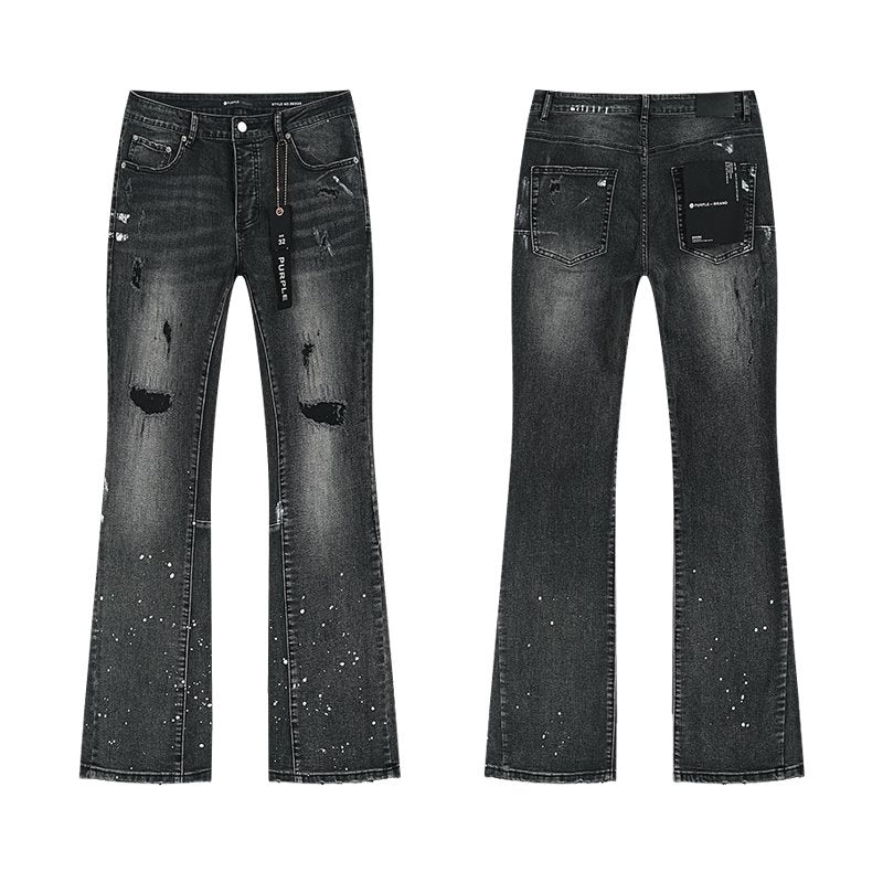 Purple Brand Black Paint-Splatter Distressed Jeans — hero
