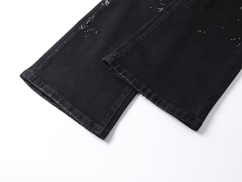 Purple Brand Rhinestone Splatter Black Jeans — detail