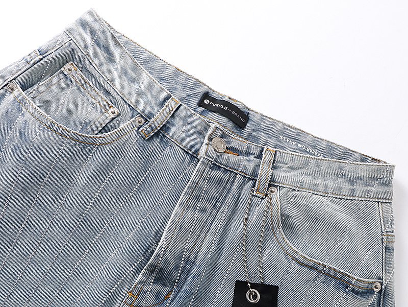 Purple Brand Light Blue Rhinestone Stripe Jeans — detail
