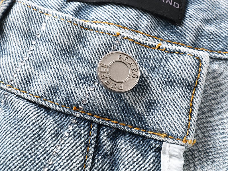 Purple Brand Light Blue Rhinestone Stripe Jeans — detail