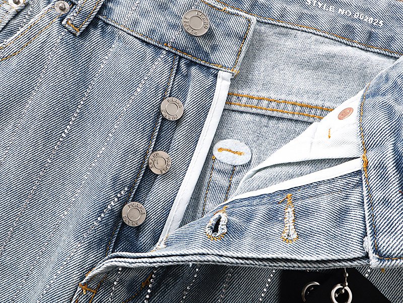 Purple Brand Light Blue Rhinestone Stripe Jeans — detail