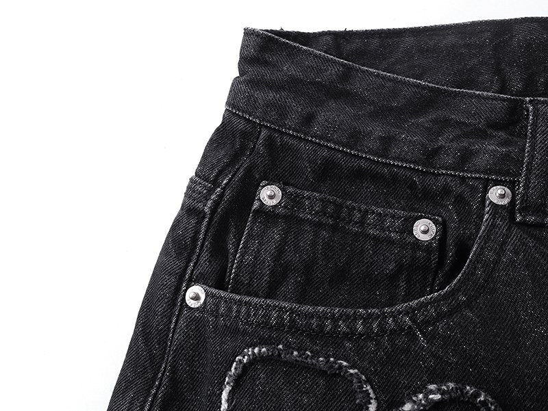 Purple Brand Black Graphic Patch Jeans — detail