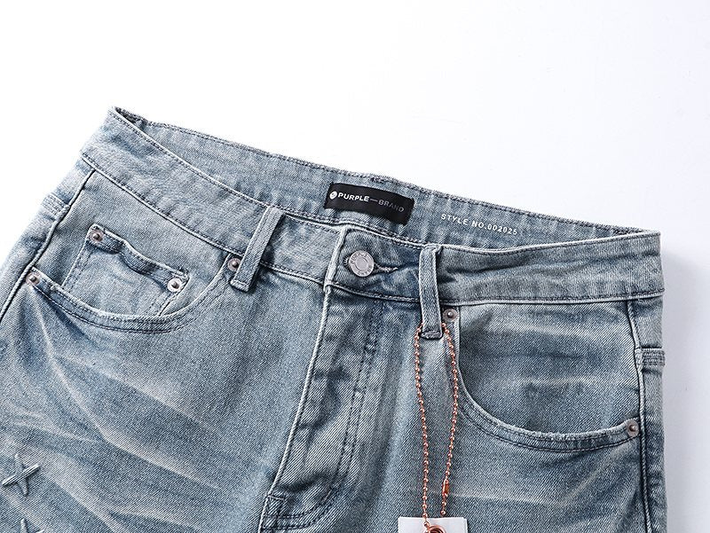 Purple Brand Light Blue Embossed Lower-Leg Jeans — detail