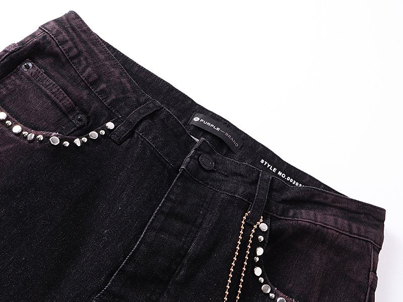 Purple Brand Studded Paint-Splatter Black Jeans — detail
