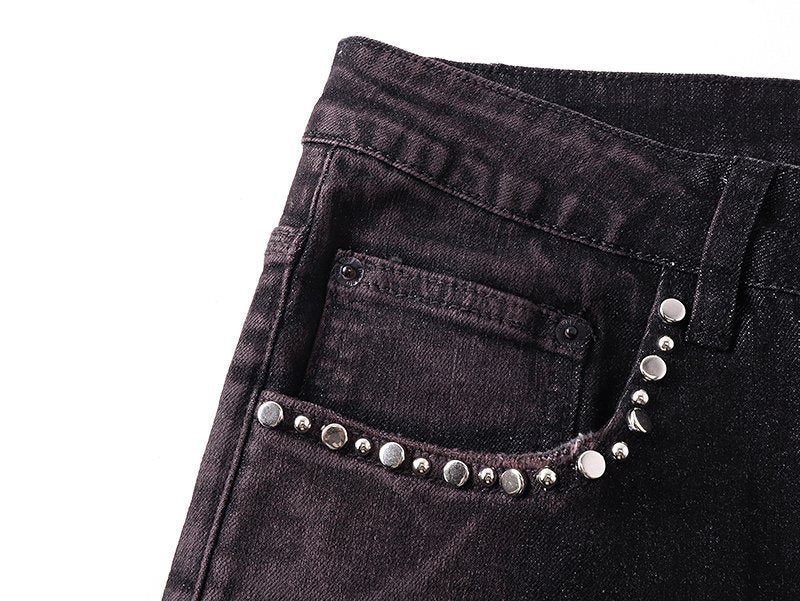 Purple Brand Studded Paint-Splatter Black Jeans — detail