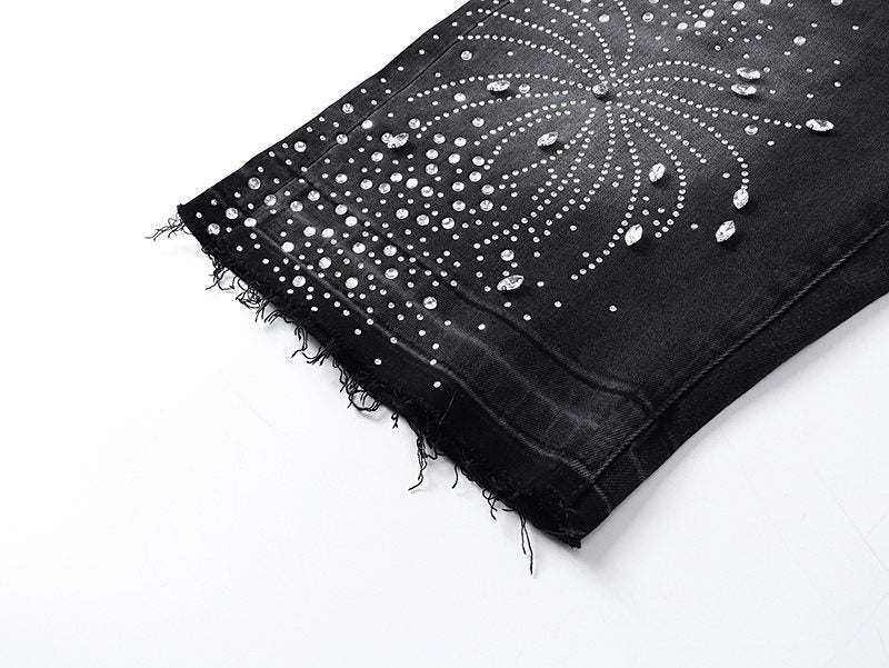 Purple Brand Rhinestone Starburst Denim Shorts — detail