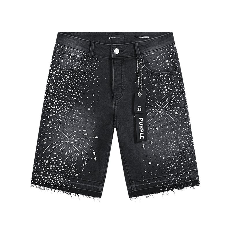 Purple Brand Rhinestone Starburst Denim Shorts — hero