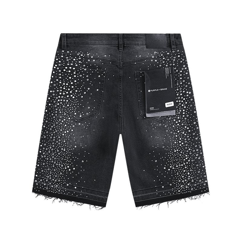Purple Brand Rhinestone Starburst Denim Shorts — back