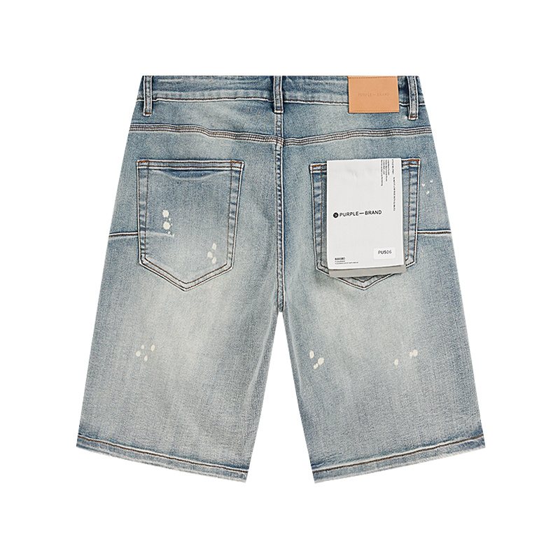 Purple Brand Light Blue Paint-Splatter Denim Shorts — back