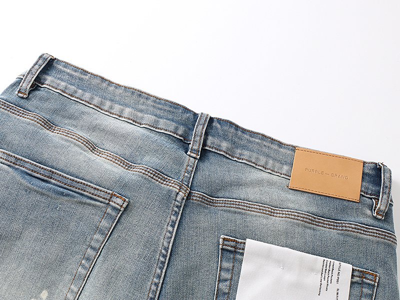 Purple Brand Light Blue Paint-Splatter Denim Shorts — detail