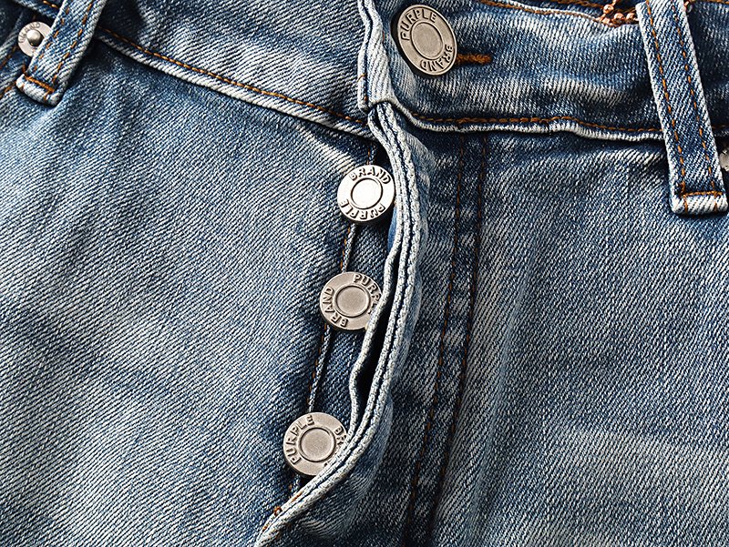 Purple Brand Light Blue Paint-Splatter Denim Shorts — detail