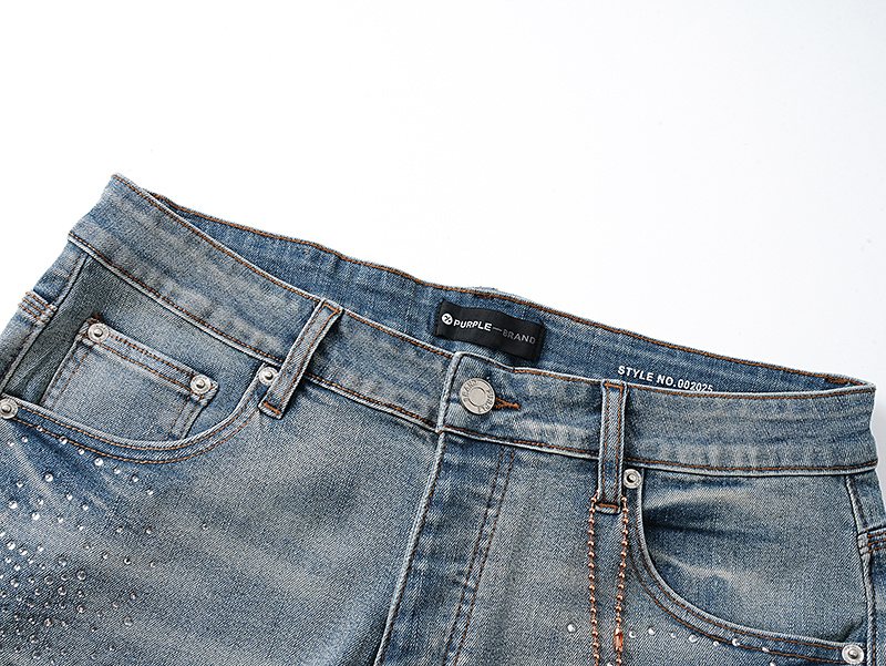 Purple Brand Rhinestone Light Blue Denim Shorts — detail
