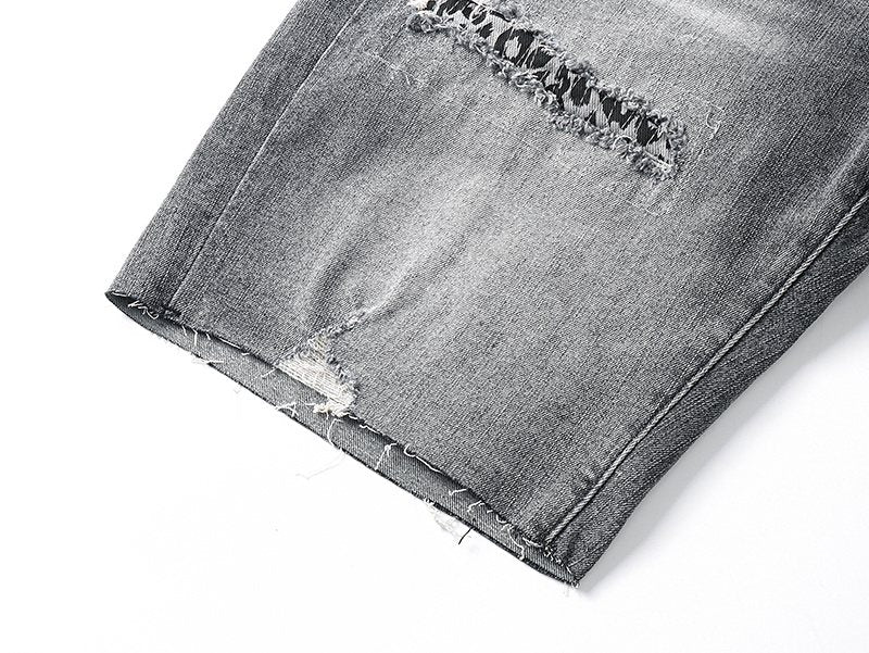 Purple Brand Distressed Gray Denim Shorts — detail