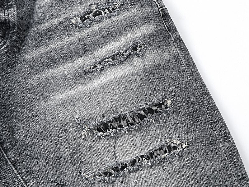 Purple Brand Distressed Gray Denim Shorts — detail