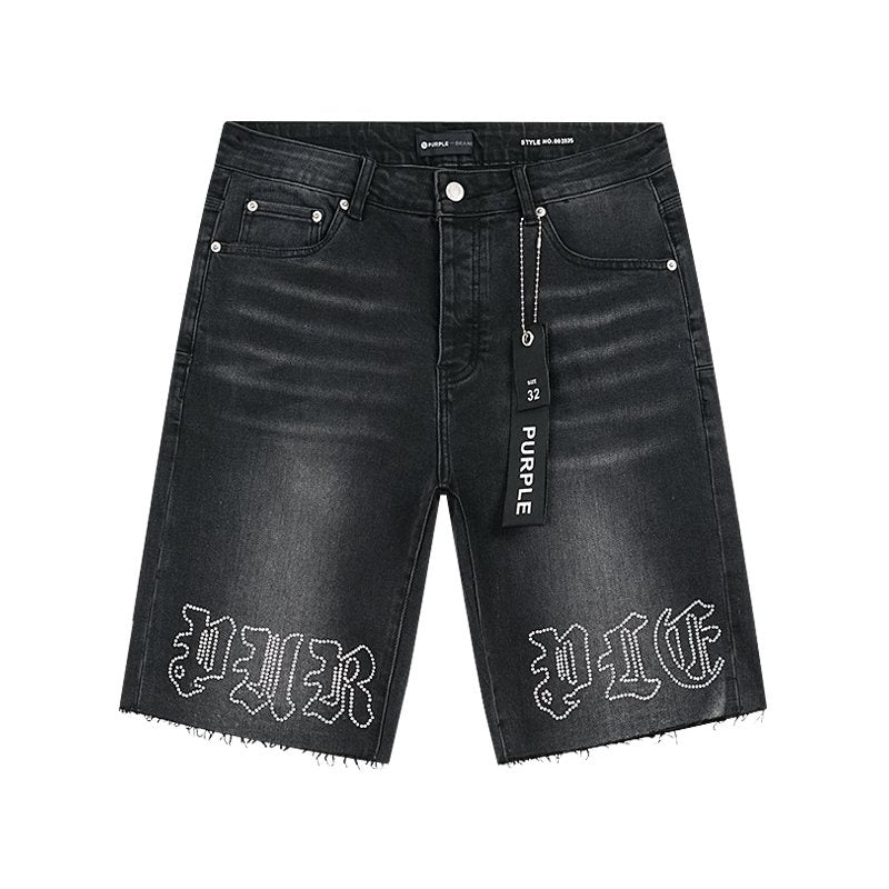 Purple Brand Rhinestone Graphic Denim Shorts — hero