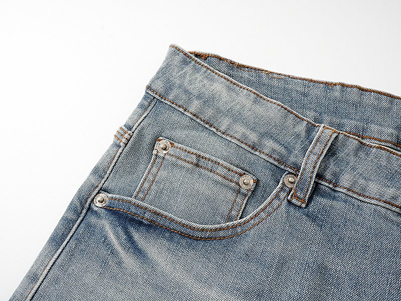 Purple Brand Light Blue Raw Hem Denim Shorts — detail