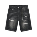 Purple Brand Washed Black Distressed Denim Shorts — hero