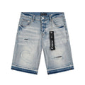 Purple Brand Light Blue Distressed Raw Hem Denim Shorts — hero