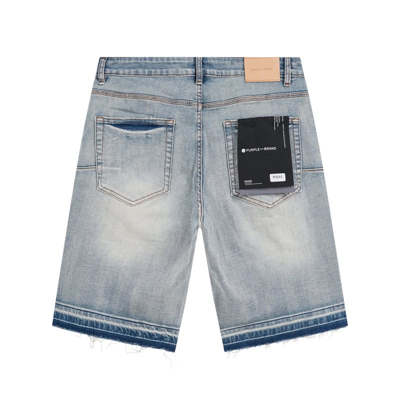 Purple Brand Light Blue Distressed Raw Hem Denim Shorts — back