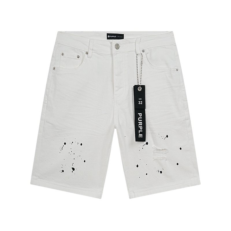 Purple Brand White Paint-Splatter Denim Shorts — hero