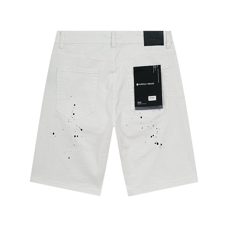Purple Brand White Paint-Splatter Denim Shorts — back