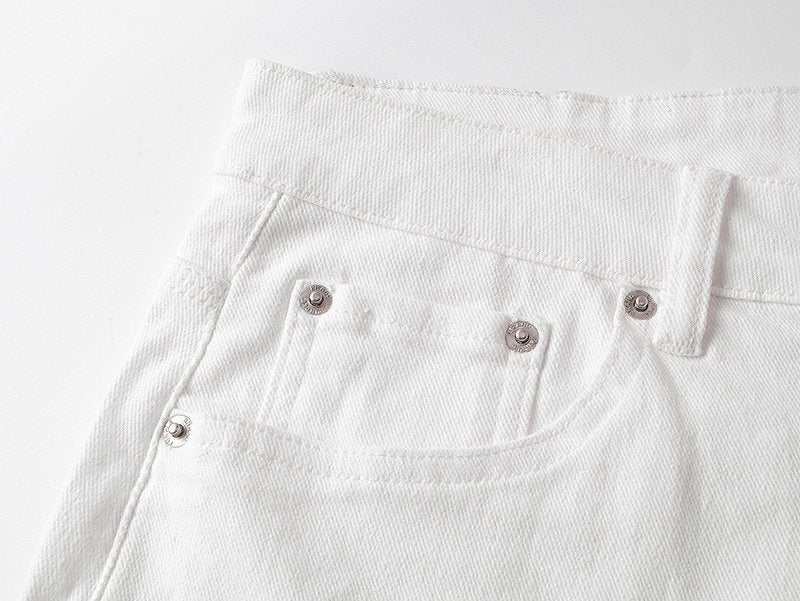 Purple Brand White Paint-Splatter Denim Shorts — detail