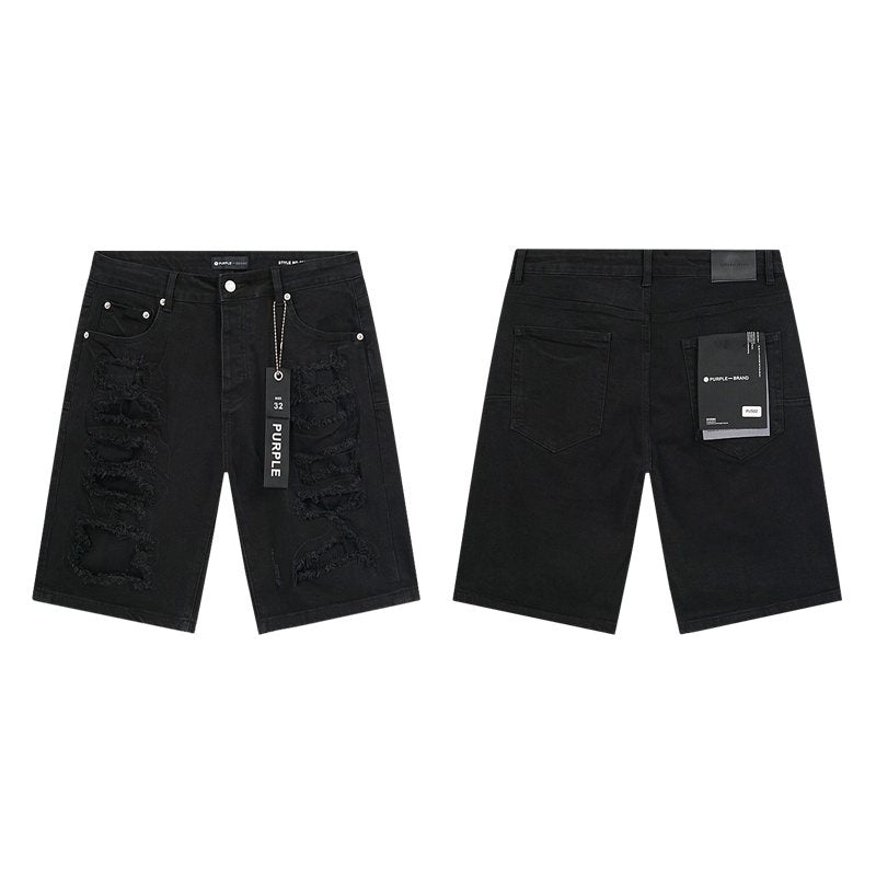 Purple Brand Black Distressed Denim Shorts — hero