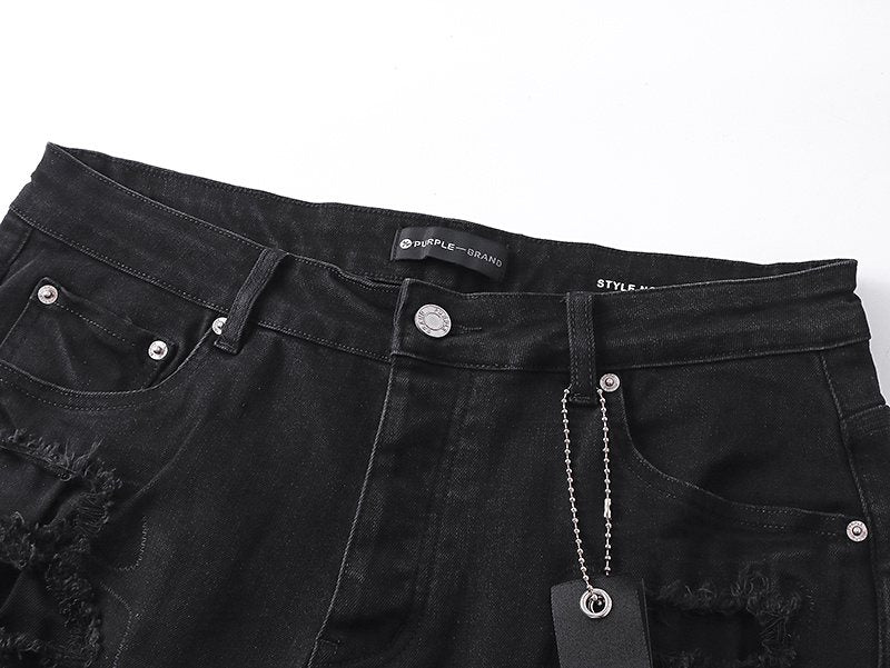 Purple Brand Black Distressed Denim Shorts — detail