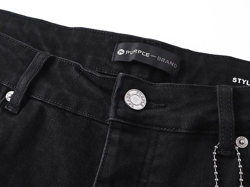 Purple Brand Black Distressed Denim Shorts — detail