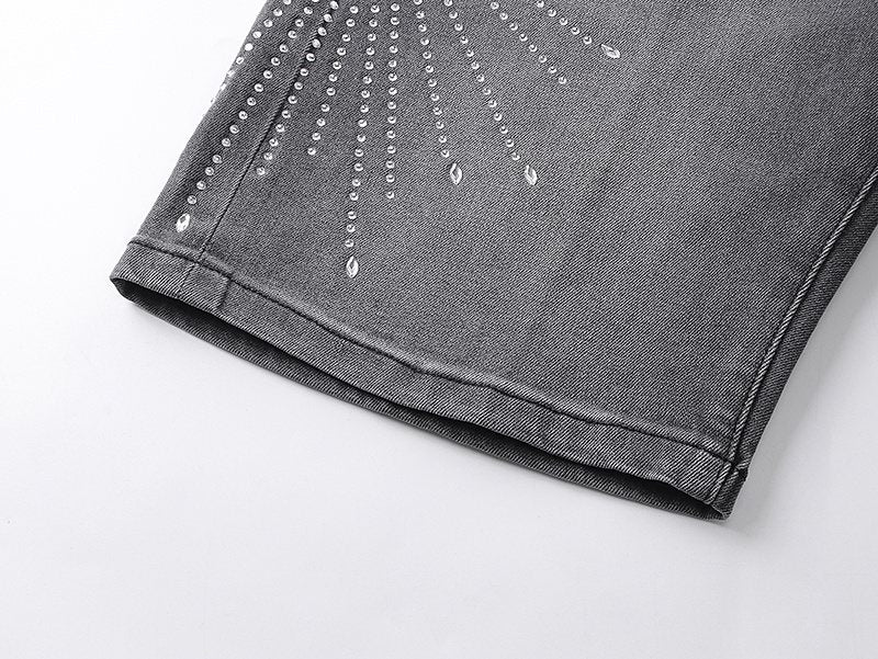 Purple Brand Rhinestone Burst Denim Shorts — detail