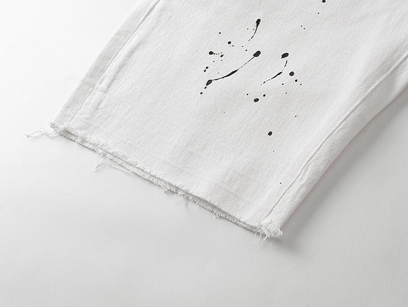 Purple Brand White Paint-Splatter Denim Shorts — detail