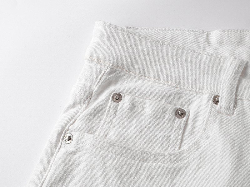 Purple Brand White Paint-Splatter Denim Shorts — detail