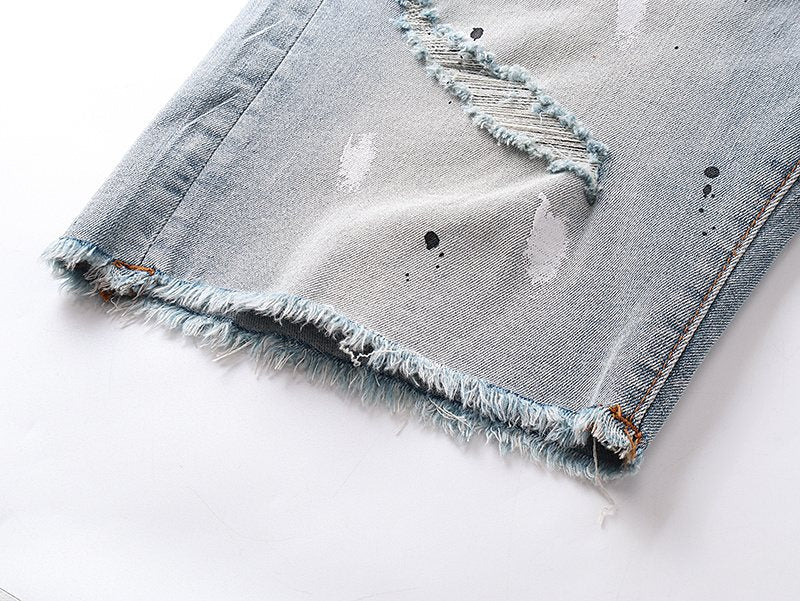 Purple Brand Light Blue Distressed Denim Shorts — detail