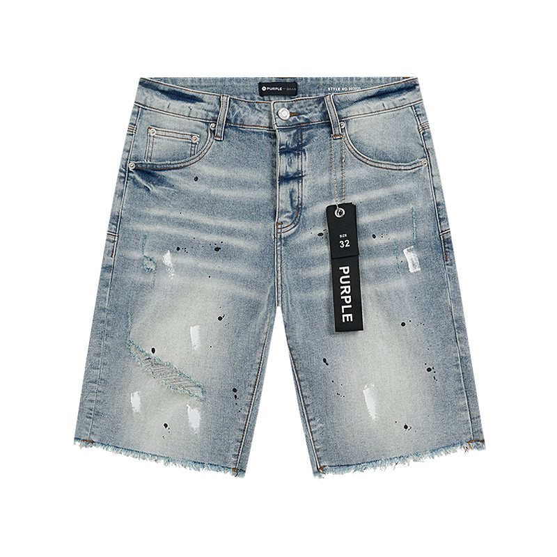 Purple Brand Light Blue Distressed Denim Shorts — hero