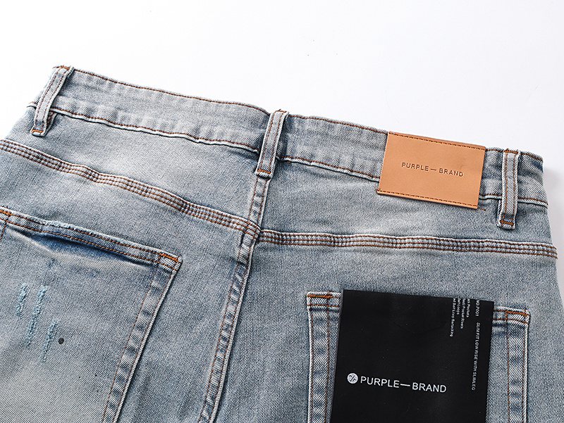 Purple Brand Light Blue Distressed Denim Shorts — detail