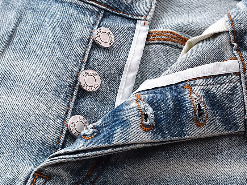 Purple Brand Light Blue Distressed Denim Shorts — detail