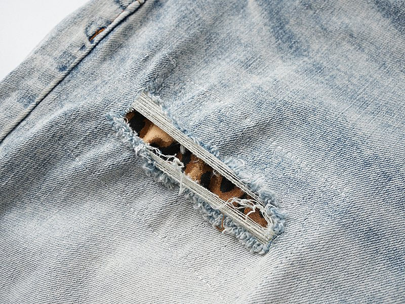 Purple Brand Light Blue Distressed Denim Shorts — detail