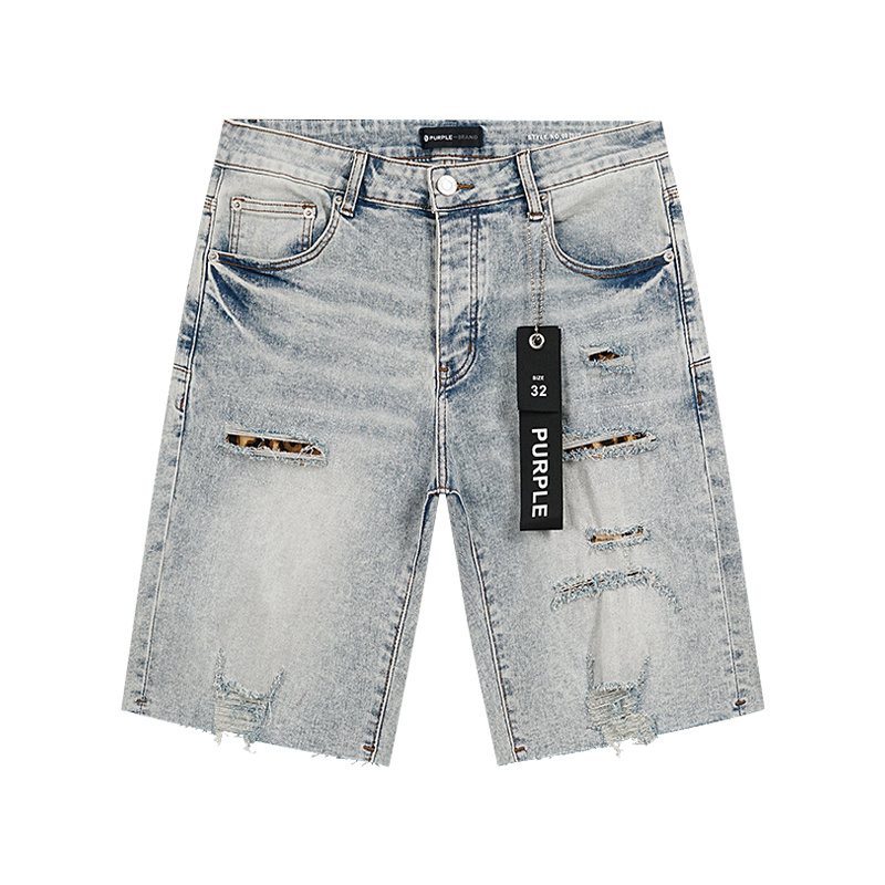 Purple Brand Light Blue Distressed Denim Shorts — hero