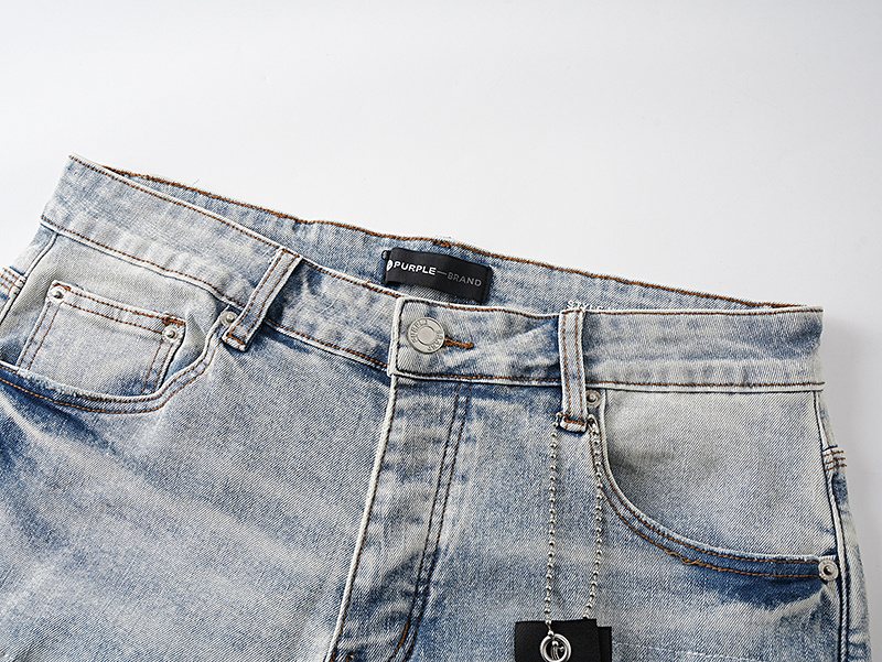 Purple Brand Light Blue Distressed Denim Shorts — detail